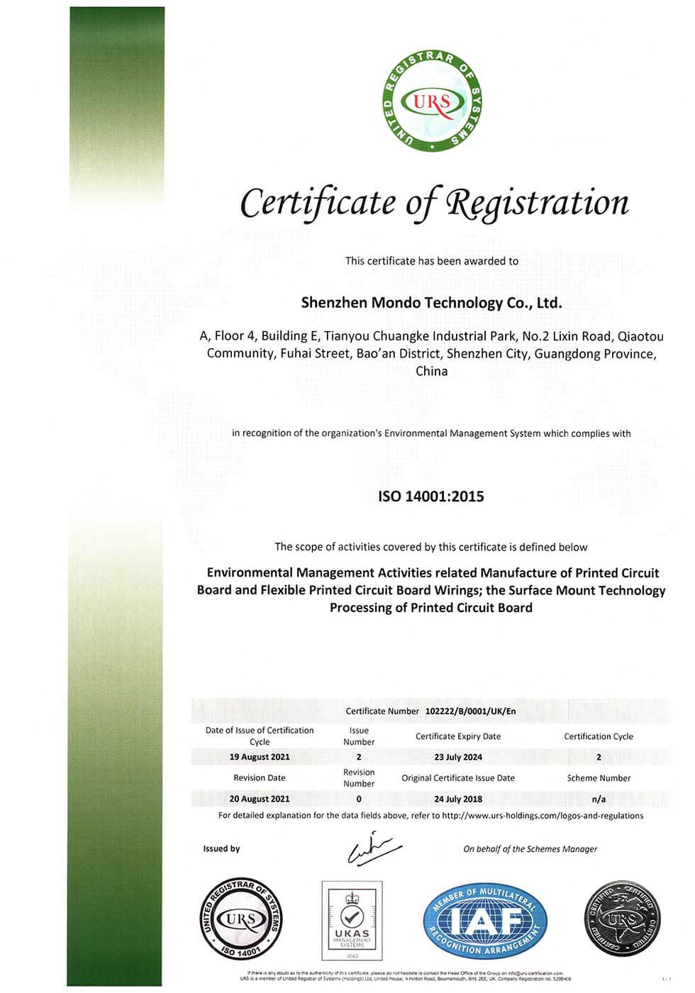 ISO14001_Mondo ISO 14001 certification